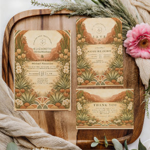 Save The Date Mariage Bohème dans le Désert aux Fleurs Sauvages