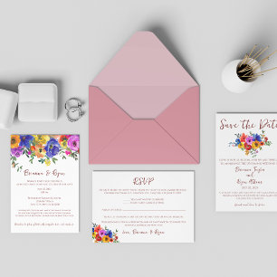 Summer Wedding Colorful Watercolor Blume Save The Date