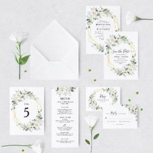 Faire-part de mariage fleurie et verte blanche