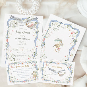 Stork Wildblume Ribbon Babydusche Runder Aufkleber