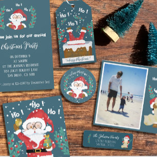 Kid Single Foto   Santa Claus Blue Holiday Card Einladung