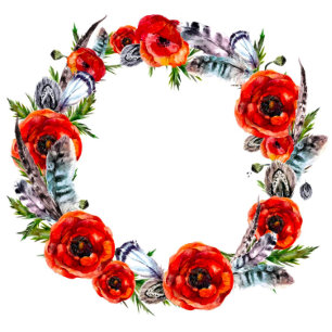 Red Poppy Boho Feathers Couples Douche Invitation