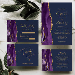 Carte D'accompagnement Détails de mariage bleu marine Agate Or Violet