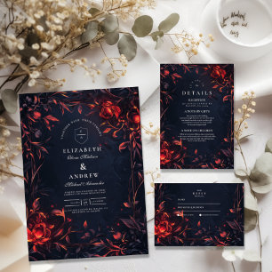 Save The Date Crest Monogram Art Nouveau Floral Mariage