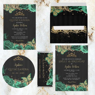 Vintage grüne Rose Black Gold Lace Quinceañera Geschenkschachtel