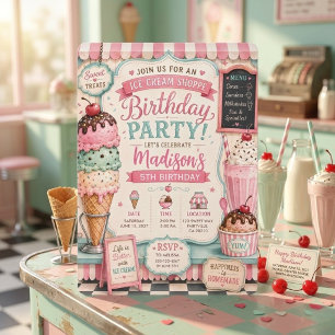 Pastell-Eisdiele-Birthday-Vintage Einladung
