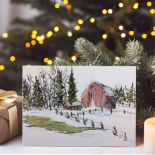 Winter Red Barn Tote Tasche Tinte mit Aquarellfarb