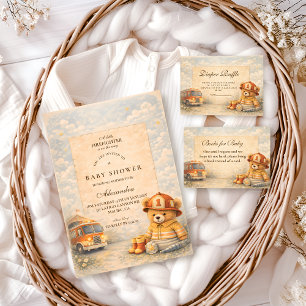 Teddybär-Feuerwehrmann-Babyshower-Tombola Begleitkarte