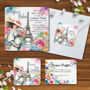 Bonjour Bebe Floral Eiffel Tower Paris Baby Dusche Rechteckiger Pappuntersetzer
