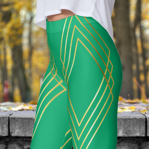 Leggings Chic Jade Green Diamonds Motif