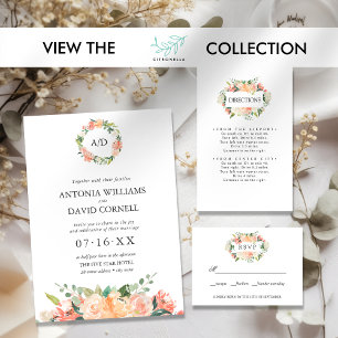 Botanische Monogramm-Hochzeit der Sommerfloralpfir Einladung