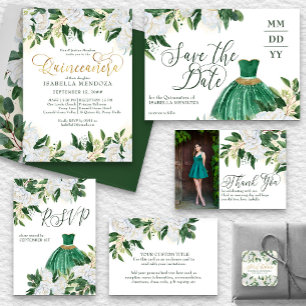 Save The Date Emerald Green Peony blanc Quinceanera Princess
