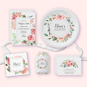 Elegant Rosa Rose Floral 70. Geburtstagsflat Dankeskarte