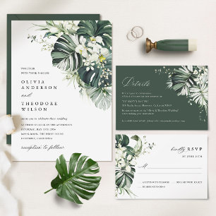 Invitation Mariage Tropical Monstera Vert Sauge