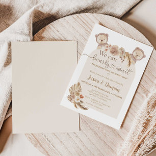 Invitation Twin Trivia Jeu Teddy Bear Gold Balloons Stars