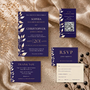 Carte D'accompagnement Mariage Élégant avec Bordure Botanique Navy