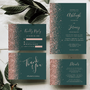 Rose Gold Glitzer Dark Green Wedding Vielen Dank Karte