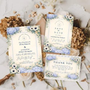 Invitation Mariage de jardin élégant en bleu poussiéreux