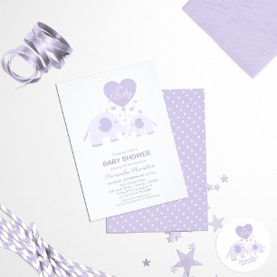 Lavender Niedlich Elephant Baby Dusche Vielen Dank Einladung