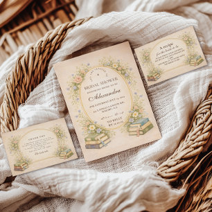 Invitation Jardin de pile de livres vintage pour la douche de