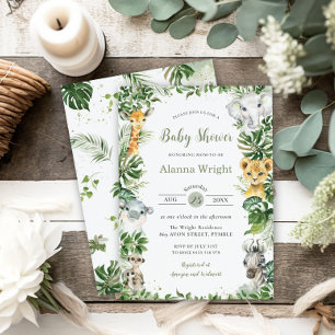 Chic Greenery Niedliche Jungle Animals Kinderdusch Einladung