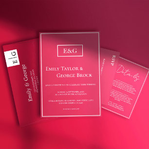 Elegant Simple Viva Magenta Monogram Frame Wedding Einladung