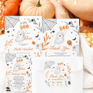 Carte De Remerciements Joli petit baby shower orange Boo Halloween