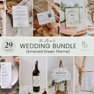 Emerald Green Unplugged Zeremonie Wedding Sign, Einladung