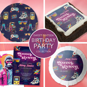 Retro 80's Sweet 16 Birthday Party Einladung