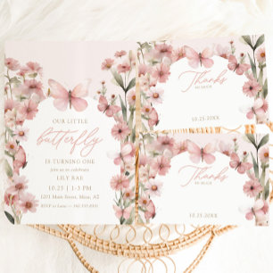 Unsere kleinen Schmetterling-Rosa-Mädchen zum Gebu Dankeskarte