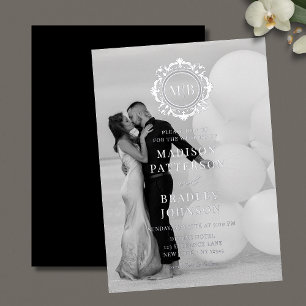 Verzierte Floral Monogram Silver Wedding RSVP Karte