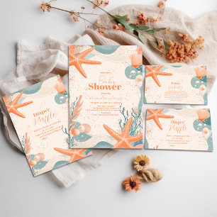 Beach Seashells Elegant Baby Dusche Einladung