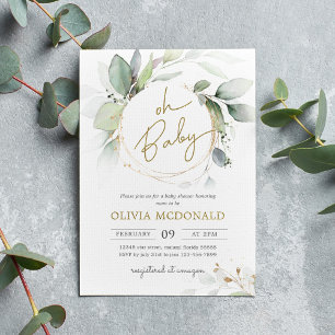 Invitation Oh Baby Green Foliage Or Eucalyptus Invitatio