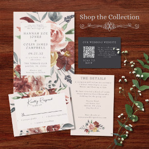 Invitation Vintage Marsala Blush Pewer Mariage floral