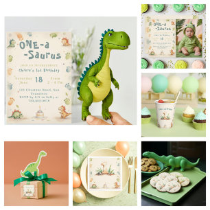 Invitation Aquarelle tendance One-a-Saurus Premier 1er annive