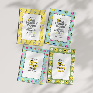 "One Happy Typ" Retro Lächeln 1. Geburtstag Party Einladung