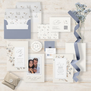 Carte Mariage Fleur sauvage ivoire blanc ID1102
