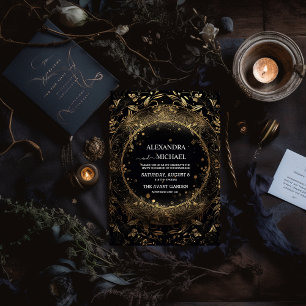 Mystical Black Gold Celestial Wedding All In One Einladung
