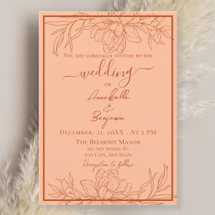 Invitation Mariage floral minimaliste moderne de pêche et de 