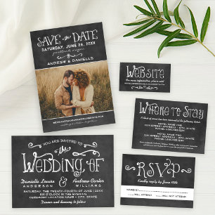 Rustikales Script Chalkboard Wedding Website Black Begleitkarte