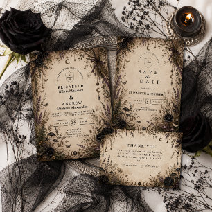 Romantische Boho-Goth-Hochzeit Save The Date