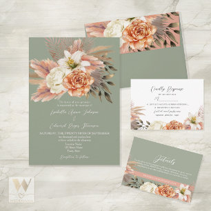 Salbei-Grün-Pfirsich-Blumen Hochzeitstermin Save The Date