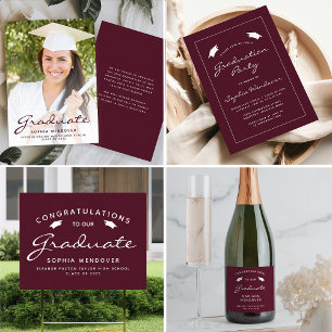 Invitation Burgundy White Border Graduation Party 2025