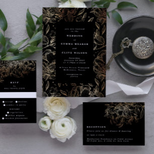 Invitation En Aluminium Gold Black Foil Botanique Photo Enregistrer La Dat