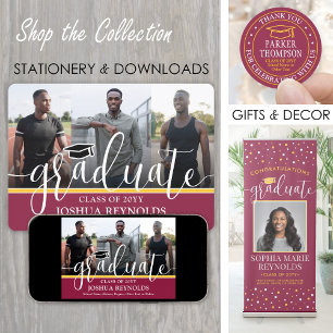 Faire-part Moderne écriture bordeaux et or 4 Photo Remise des