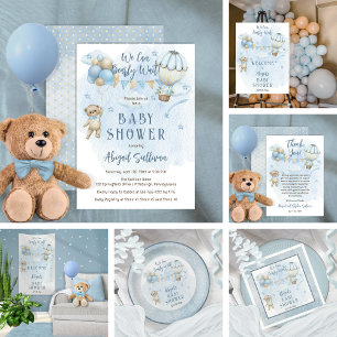 Carte De Remerciements Teddy Bear Balloons Garçon Bearly Wait Baby shower