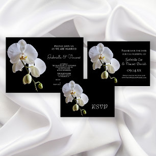 White Orchid auf Black Wedding RSVP Response Card