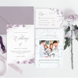 Sheer Botanical Floral Overlay Foto Wedding Einladung
