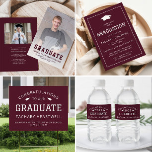 Étiquette Pour Bouteilles D'eau 2025 Sporty Burgundy White Graduation