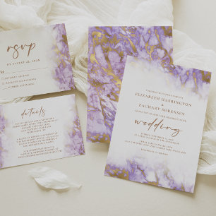 Elégant Lavender Gold Marble RSVP